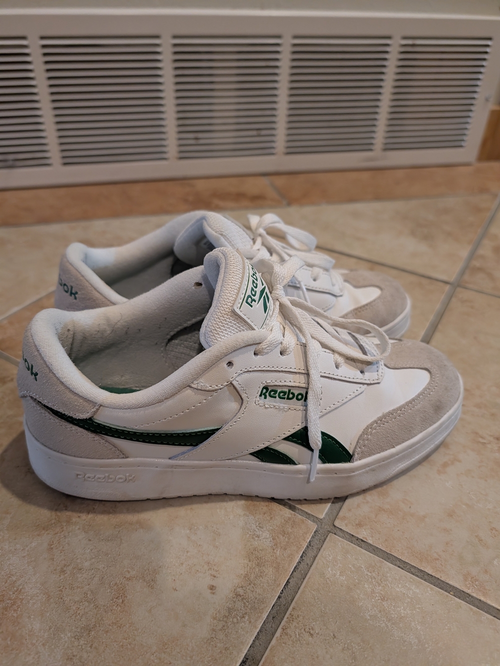 Reebok White and Dark Green Low-Top Athletic Sneakers